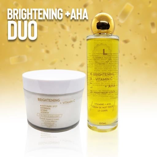 Éclaircissant + AHA. Duo 2 en 1 Crème Visage et Corps + Sérum Corps