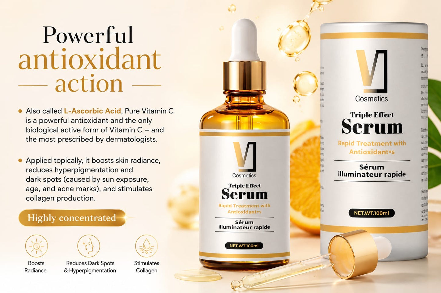 Dreifach-Effekt-Serum-Schnellbehandlung mit Antioxidant+c
