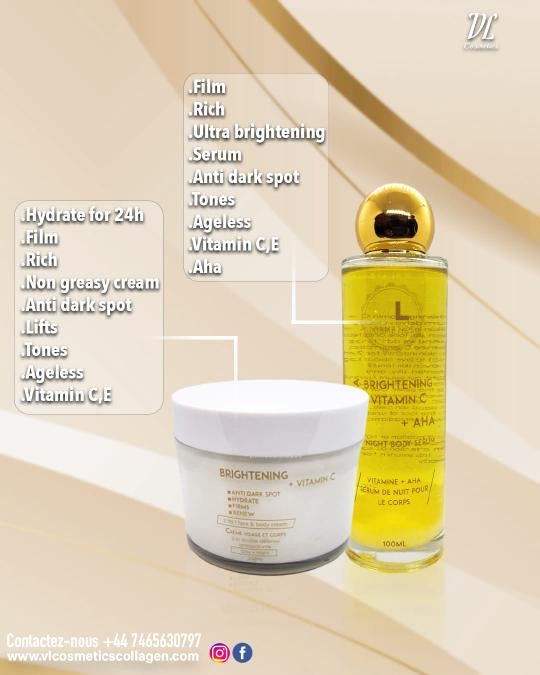 Aufhellend + AHA. 2-in-1 Gesichts- und Körpercreme + Körperserum-Duo